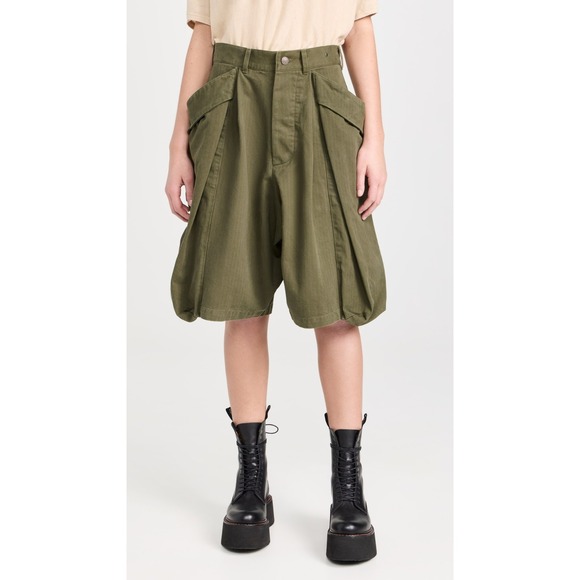 R13 Pants - R13 Jesse Multipocket Short Womens 28 Regular Surplus Olive Herringbone US 8 New
